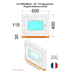 Fenêtre PVC - OF - Triple Vitrage - Bicolore Blanc & Anthracite - Tirant gauche -  hauteur 400 mm