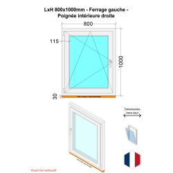 Ventana de PVC - HxL 800x1000 mm - Acristalamiento triple - Interior bicolor blanco/exterior antracita - Manilla derecha