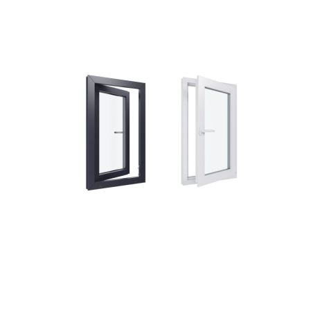 Ventana de PVC - LxH 600x1000 mm - Acristalamiento triple - Interior bicolor blanco/exterior antracita - Manilla izquierda