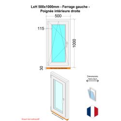 Fenêtre PVC - LxH 500x1000 mm -Triple Vitrage - Bicolore blanc int/anthracite ext-poignée à droite