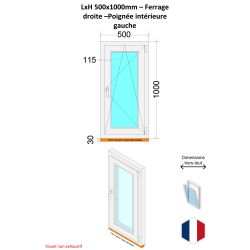 Fenêtre PVC - LxH 500x1000 mm -Triple Vitrage - Bicolore blanc int/anthracite ext-poignée à gauche