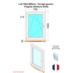 Fenêtre PVC - LxH 700x1000 mm -Triple Vitrage - Bicolore blanc int/anthracite ext-poignée à droite