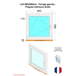 Finestra in PVC - LxH 900x900 mm - Triplo vetro - Interno bicolore bianco/esterno antracite - maniglia a destra