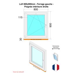 Fenêtre PVC - LxH 800x900 mm -Triple Vitrage - Bicolore blanc int/anthracite ext-poignée à droite