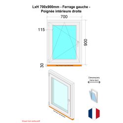 Finestra in PVC - LxH 700x900 mm - Triplo vetro - Interno bicolore bianco/esterno antracite - maniglia a destra