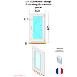 Finestra in PVC - LxH 500x900 mm - Triplo vetro - Maniglia bicolore bianco interno/antracite esterno-sinistro