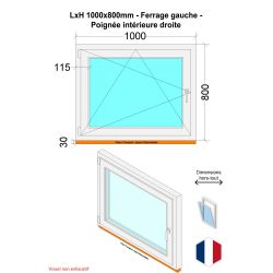 Ventana de PVC - LxH 1000x800 mm - Acristalamiento triple - Interior bicolor blanco / Exterior antracita Manilla derecha