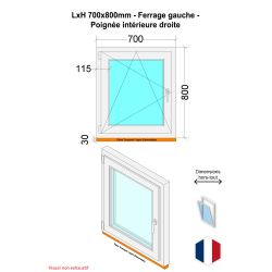 Finestra in PVC - LxH 700x800 mm - Triplo vetro - Interno bicolore bianco/esterno antracite - maniglia a destra