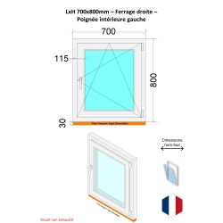 Finestra in PVC - LxH 700x800 mm - Triplo vetro - Interno bicolore bianco/esterno antracite - maniglia a sinistra