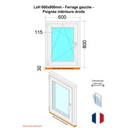 Finestra in PVC - LxH 600x800 mm - Triplo vetro - Interno bicolore bianco/esterno antracite - maniglia a destra