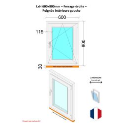 Finestra in PVC - LxH 600x800 mm - Triplo vetro - Interno bicolore bianco/esterno antracite - maniglia a sinistra