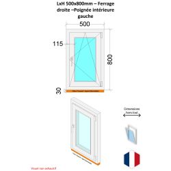 Fenêtre PVC - LxH 500x800 mm -Triple Vitrage - Bicolore blanc int/anthracite ext-poignée à gauche