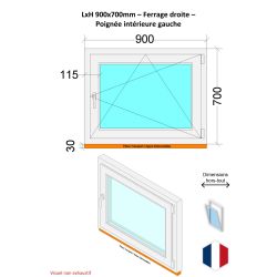 Fenêtre PVC - LxH 900x700 mm -Triple Vitrage - Bicolore blanc int/anthracite ext-poignée à gauche