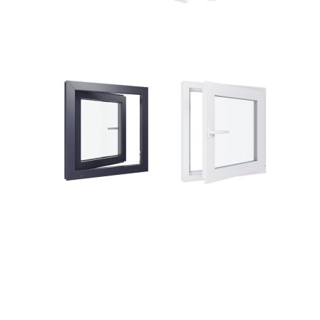 Ventana de PVC - LxH 700x700 mm - Acristalamiento triple - Interior bicolor blanco / Exterior antracita - Manilla izquierda