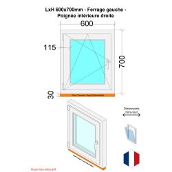 Ventana de PVC - LxH 600x700 mm - Acristalamiento triple - Interior bicolor blanco / Exterior antracita Manilla derecha