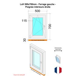 Finestra in PVC - LxH 500x700 mm - Triplo vetro - Maniglia bicolore bianco interno/antracite esterno-sinistro