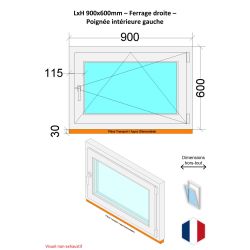 Fenêtre PVC - LxH 900x600 mm -Triple Vitrage - Bicolore blanc int/anthracite ext-poignée à gauche