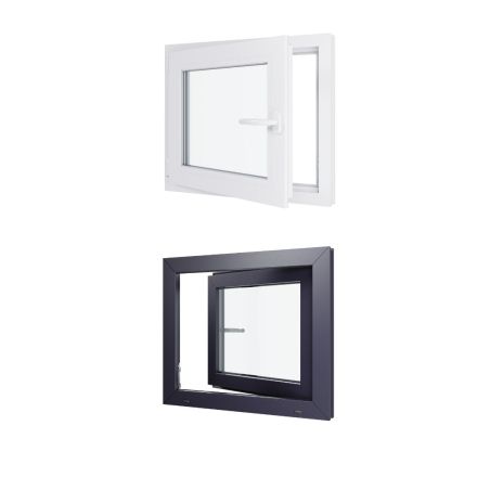 Ventana de PVC - LxH 700x600 mm - Acristalamiento triple - Interior bicolor blanco / Exterior antracita - Manilla derecha