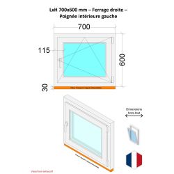 Ventana de PVC - LxH 700x600 mm - Acristalamiento triple - Interior bicolor blanco/exterior antracita - Manilla izquierda