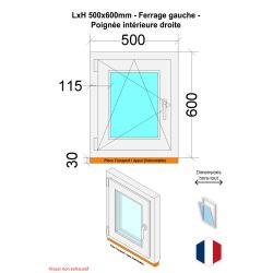 Finestra in PVC - LxH 500x600 mm - Triplo vetro - Interno bicolore bianco/esterno antracite - Maniglia destra