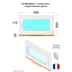 Fenêtre PVC - LxH 900x500 mm -Triple Vitrage - Bicolore blanc int/anthracite ext-poignée à gauche