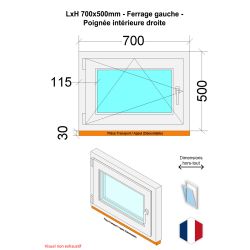 Fenêtre PVC - LxH 700x500 mm -Triple Vitrage - Bicolore blanc int/anthracite ext-poignée à droite