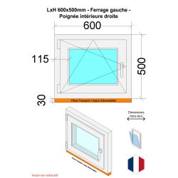 Finestra in PVC - LxH 600x500 mm - Triplo vetro - Interno bicolore bianco/esterno antracite - Maniglia destra