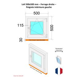 Fenêtre PVC - LxH 500x500 mm -Triple Vitrage - Bicolore blanc int/anthracite ext-poignée à gauche