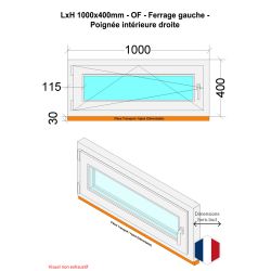 Fenêtre PVC - LxH 1000x400 mm -Triple Vitrage - Bicolore blanc int/anthracite ext-poignée à droite