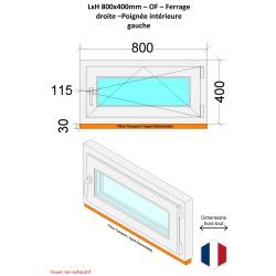 Fenêtre PVC - LxH 800x400 mm -Triple Vitrage - Bicolore blanc int/anthracite ext-poignée à gauche