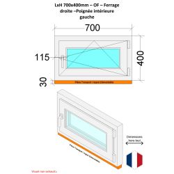 Fenêtre PVC - LxH 700x400 mm -Triple Vitrage - Bicolore blanc int/anthracite ext-poignée à gauche