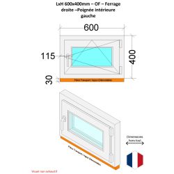 Finestra in PVC - LxH 600x400 mm - Triplo vetro - Interno bicolore bianco/esterno antracite - maniglia a sinistra