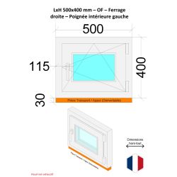 Fenêtre PVC - LxH 500x400 mm -Triple Vitrage - Bicolore blanc int/anthracite ext-poignée à gauche