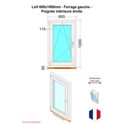 Ventana de PVC - LxH 600x1000 mm - Acristalamiento triple - Blanca - Manilla derecha