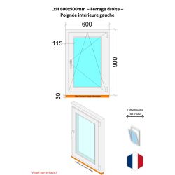 Fenêtre PVC - LxH 600x900 mm -Triple Vitrage - Blanc -poignée à gauche