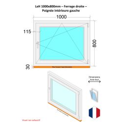 Fenêtre PVC - LxH 1000x800 mm -Triple Vitrage - Blanc -poignée à gauche