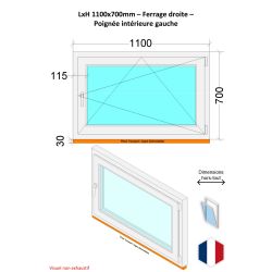 Ventana de PVC - LxH 1100x700 mm - Acristalamiento triple - Blanca - Manilla izquierda