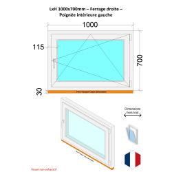 Fenêtre PVC - LxH 1000x700 mm -Triple Vitrage - Blanc -poignée à gauche