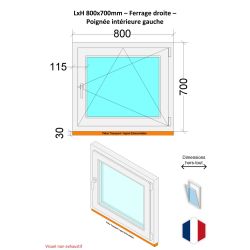 Finestra in PVC - LxH 800x700 mm - Triplo vetro - Bianco - Maniglia sinistra