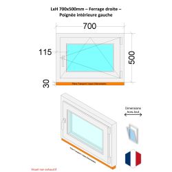 Fenêtre PVC - LxH 700x500 mm -Triple Vitrage - Blanc -poignée à gauche