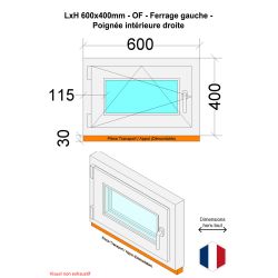 Fenêtre PVC - LxH 600x400 mm -Triple Vitrage - Blanc -poignée à droite