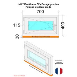 Fenêtre PVC - LxH 700x400 mm -Triple Vitrage - Blanc -poignée à droite