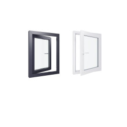 Ventana de PVC - LxH 800x900 mm - Acristalamiento triple - Interior bicolor blanco/exterior antracita - Manilla izquierda