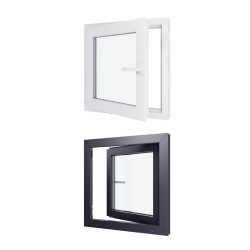 Ventana de PVC - HxA 900x900 mm - Acristalamiento triple - Interior bicolor blanco/exterior antracita - Manilla derecha